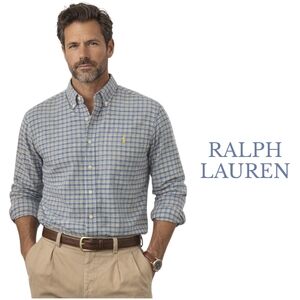 Ralph Lauren Custom Fit Check Shirt Blue Yellow L Cotton